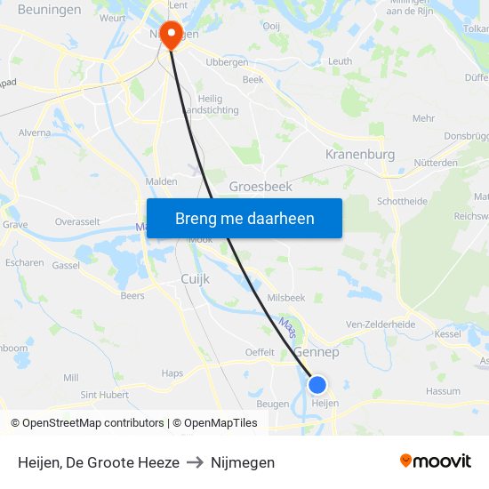 Heijen, De Groote Heeze to Nijmegen map
