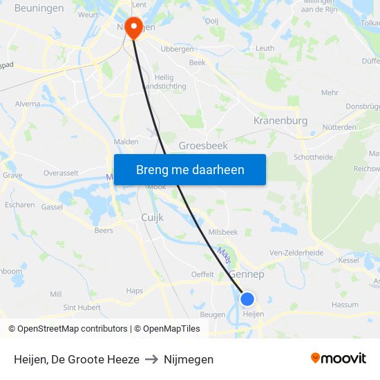 Heijen, De Groote Heeze to Nijmegen map