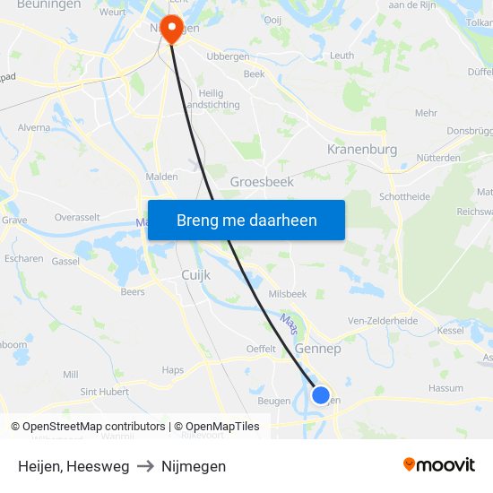 Heijen, Heesweg to Nijmegen map