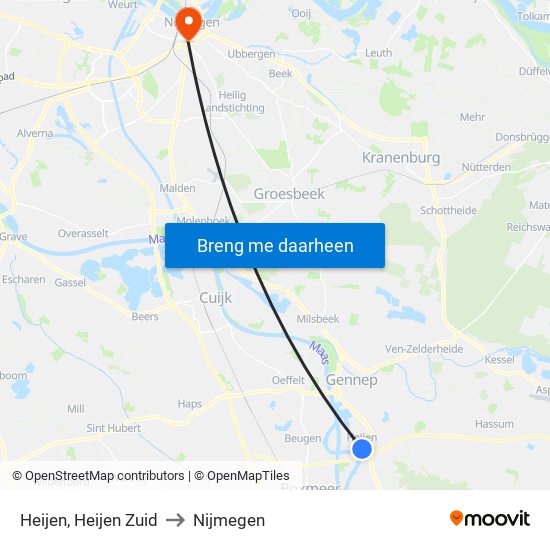 Heijen, Heijen Zuid to Nijmegen map