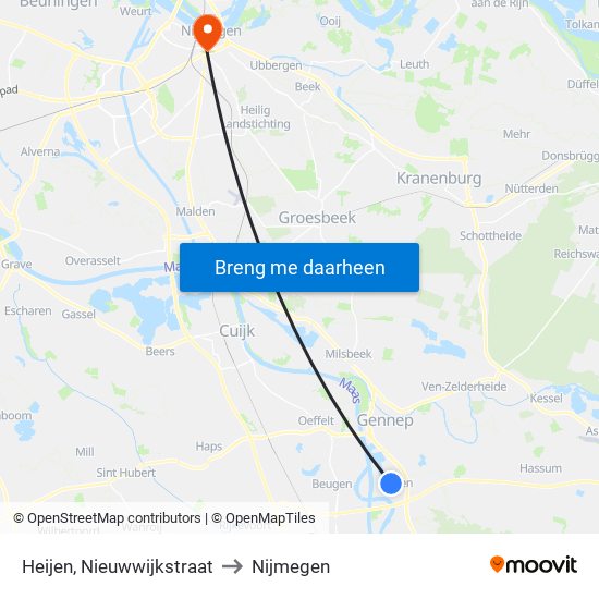Heijen, Nieuwwijkstraat to Nijmegen map