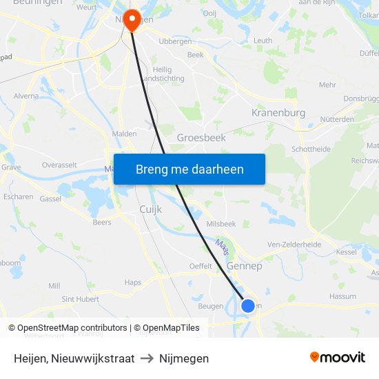 Heijen, Nieuwwijkstraat to Nijmegen map