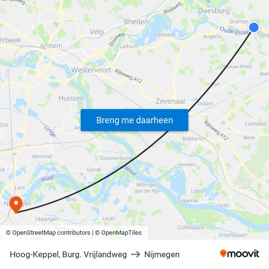 Hoog-Keppel, Burg. Vrijlandweg to Nijmegen map