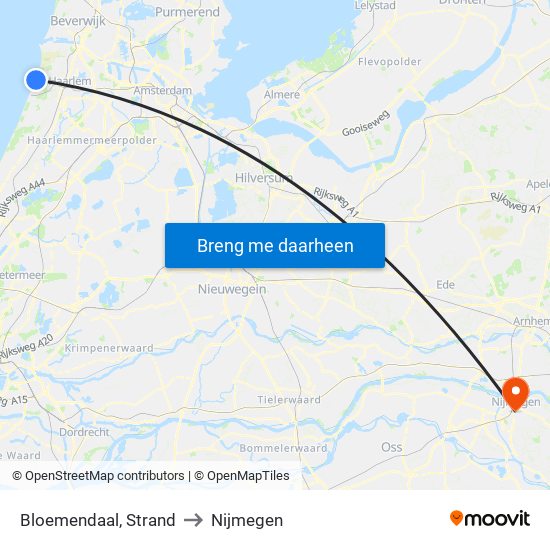 Bloemendaal, Strand to Nijmegen map