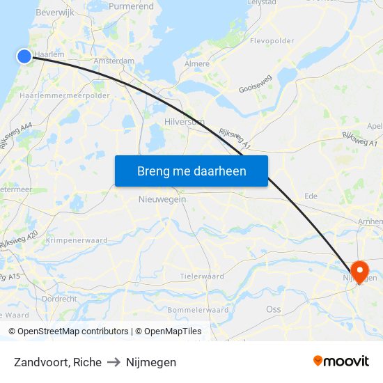 Zandvoort, Riche to Nijmegen map