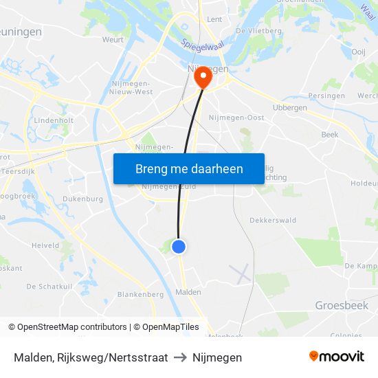 Malden, Rijksweg/Nertsstraat to Nijmegen map