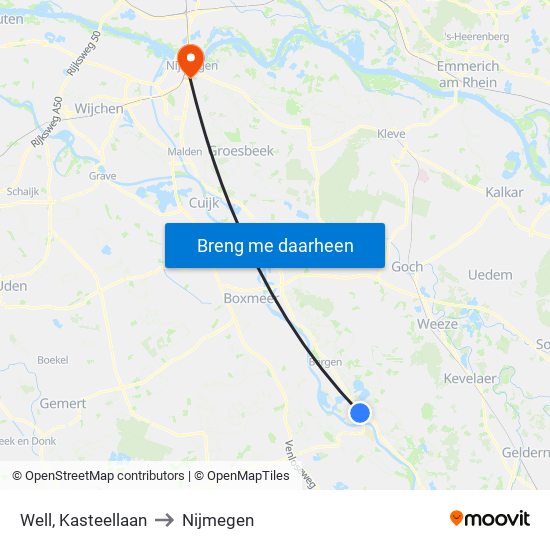 Well, Kasteellaan to Nijmegen map