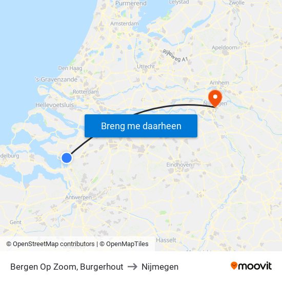 Bergen Op Zoom, Burgerhout to Nijmegen map