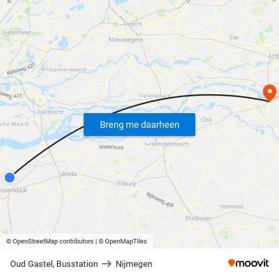 Oud Gastel, Busstation to Nijmegen map