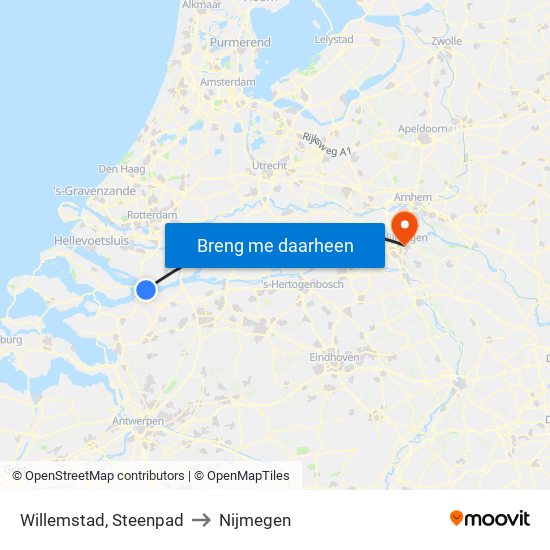 Willemstad, Steenpad to Nijmegen map