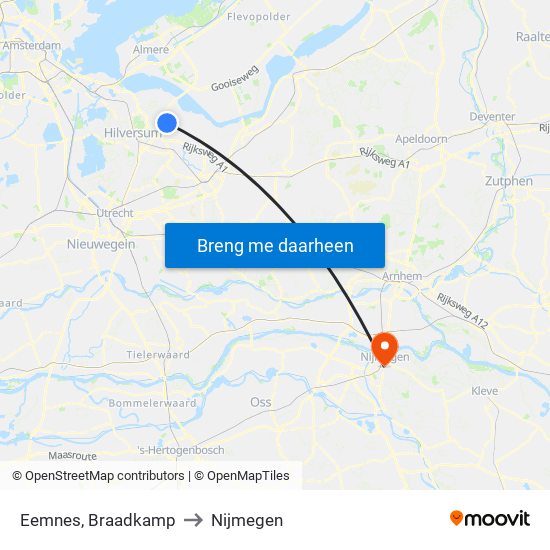 Eemnes, Braadkamp to Nijmegen map