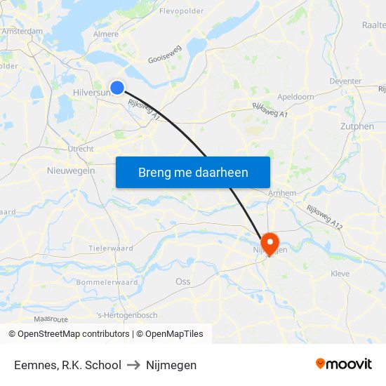 Eemnes, R.K. School to Nijmegen map