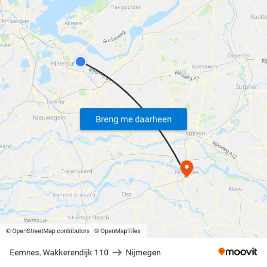 Eemnes, Wakkerendijk 110 to Nijmegen map
