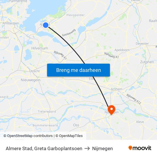 Almere Stad, Greta Garboplantsoen to Nijmegen map