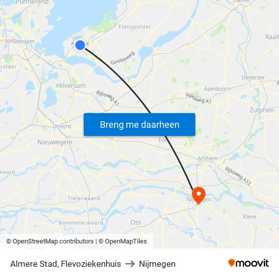 Almere Stad, Flevoziekenhuis to Nijmegen map