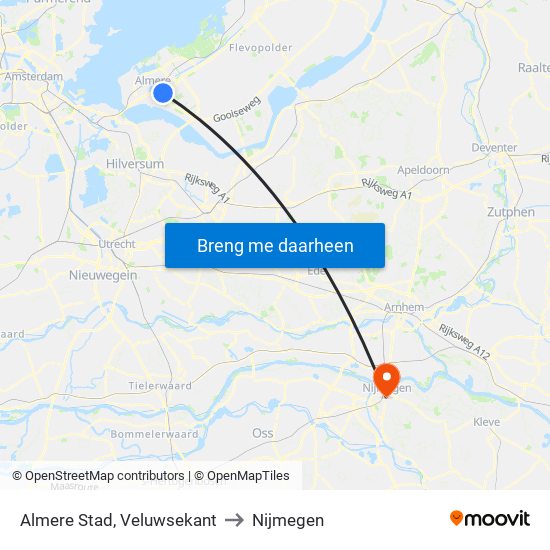 Almere Stad, Veluwsekant to Nijmegen map