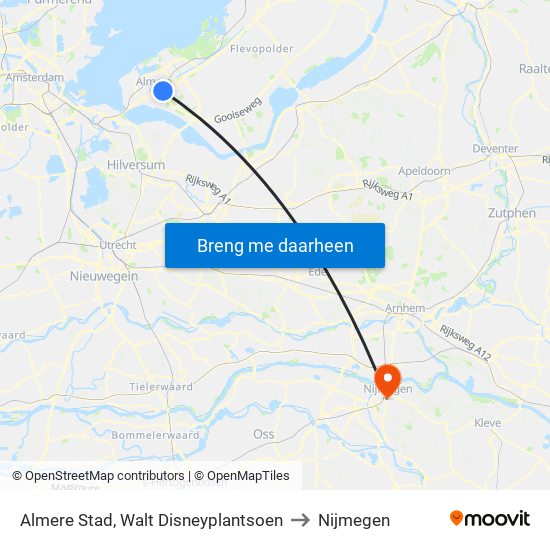 Almere Stad, Walt Disneyplantsoen to Nijmegen map