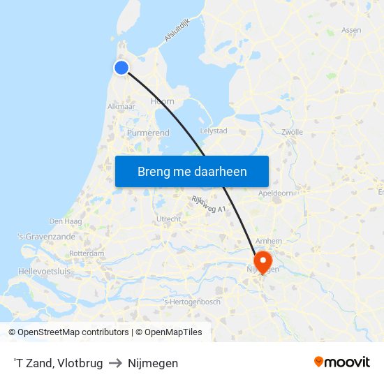 'T Zand, Vlotbrug to Nijmegen map