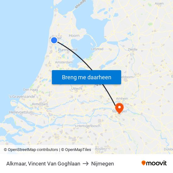 Alkmaar, Vincent Van Goghlaan to Nijmegen map