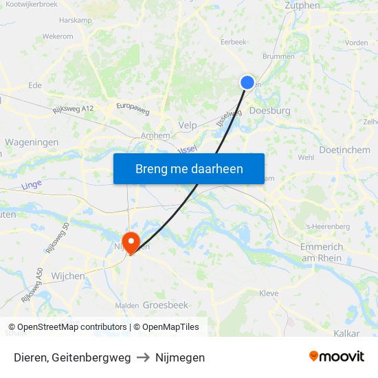 Dieren, Geitenbergweg to Nijmegen map
