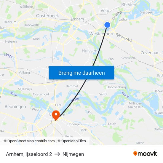 Arnhem, Ijsseloord 2 to Nijmegen map