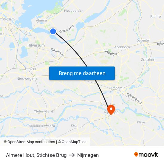 Almere Hout, Stichtse Brug to Nijmegen map