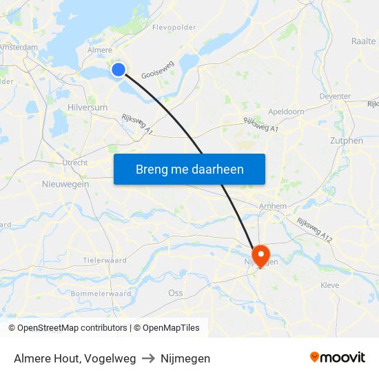 Almere Hout, Vogelweg to Nijmegen map
