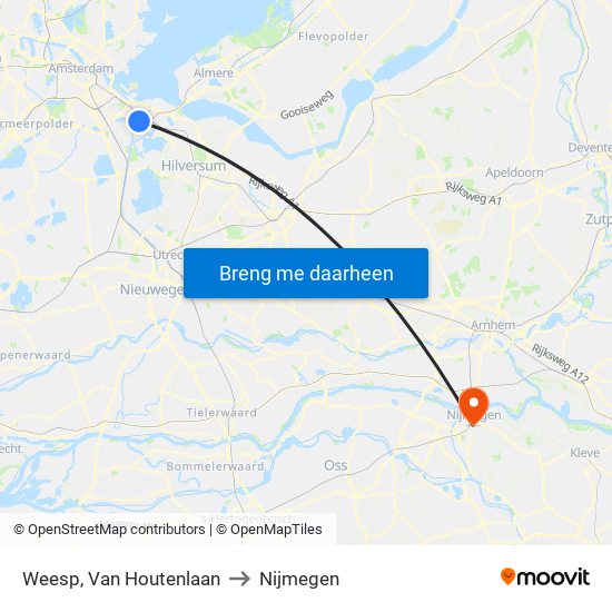 Weesp, Van Houtenlaan to Nijmegen map