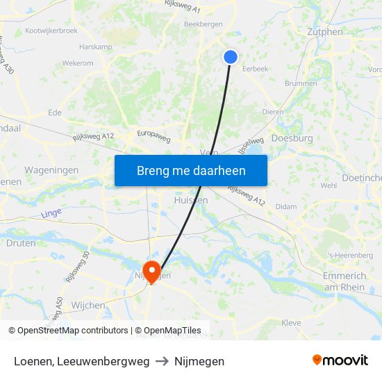 Loenen, Leeuwenbergweg to Nijmegen map