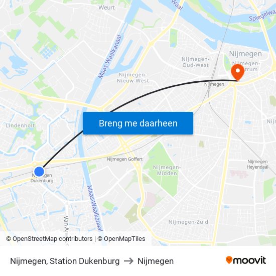 Nijmegen, Station Dukenburg to Nijmegen map