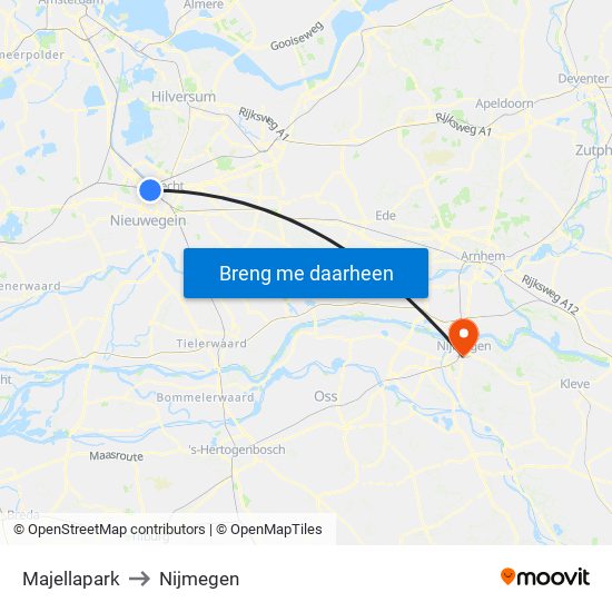 Majellapark to Nijmegen map