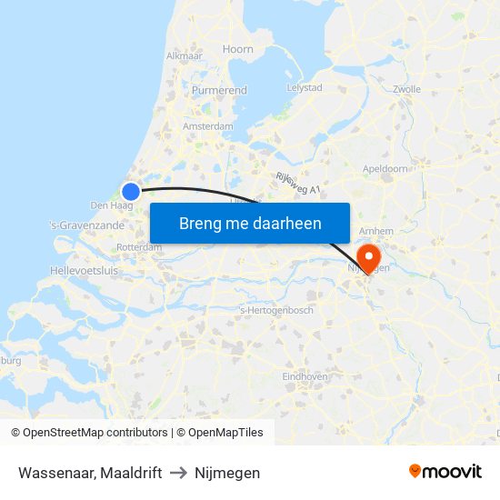 Wassenaar, Maaldrift to Nijmegen map