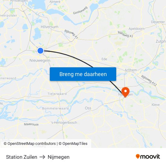 Station Zuilen to Nijmegen map