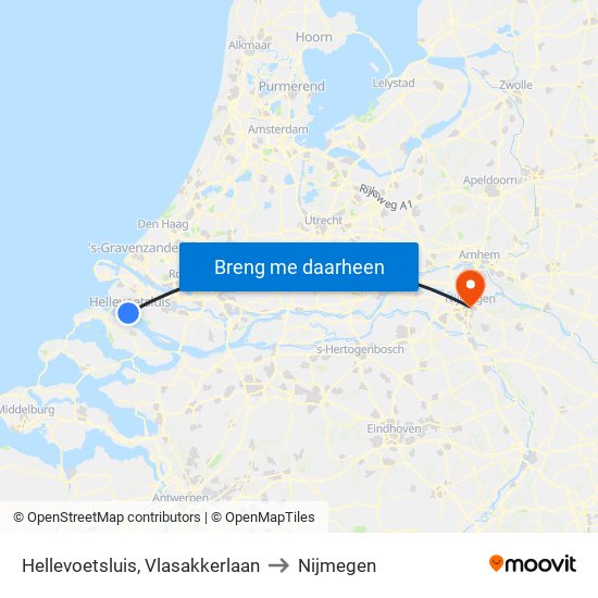 Hellevoetsluis, Vlasakkerlaan to Nijmegen map