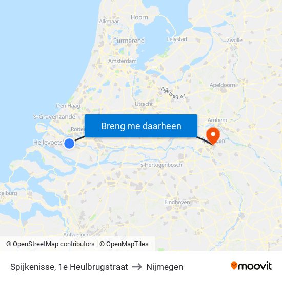 Spijkenisse, 1e Heulbrugstraat to Nijmegen map