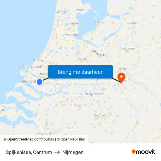 Spijkenisse, Centrum to Nijmegen map