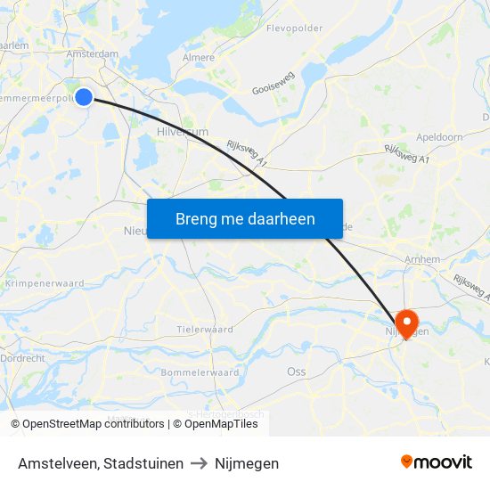 Amstelveen, Stadstuinen to Nijmegen map