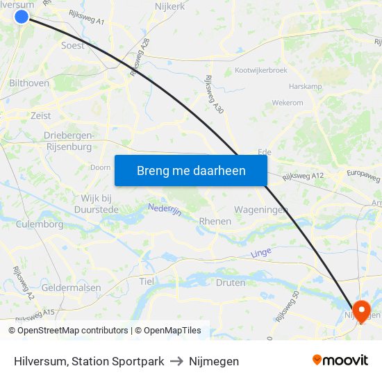 Hilversum, Station Sportpark to Nijmegen map