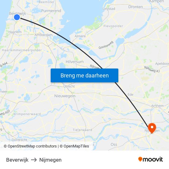 Beverwijk to Nijmegen map