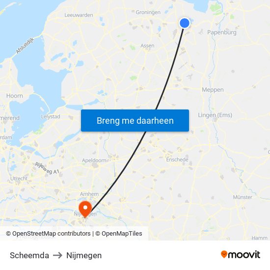 Scheemda to Nijmegen map