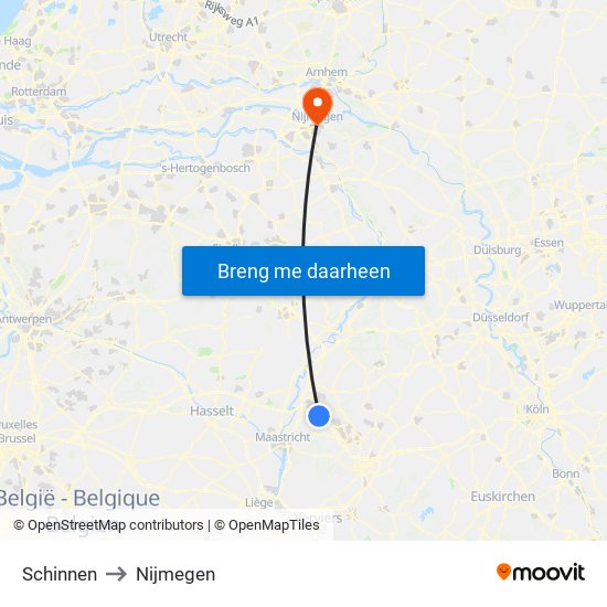 Schinnen to Nijmegen map