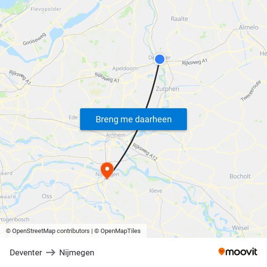 Deventer to Nijmegen map