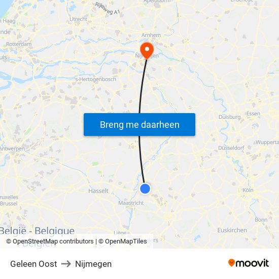 Geleen Oost to Nijmegen map