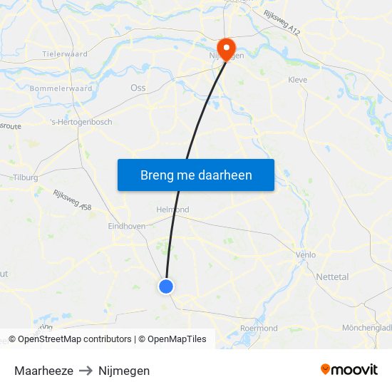 Maarheeze to Nijmegen map
