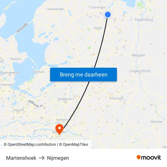Martenshoek to Nijmegen map