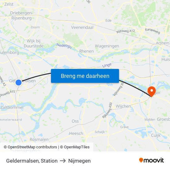 Geldermalsen, Station to Nijmegen map