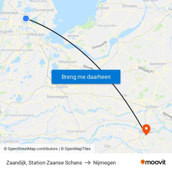 Zaandijk, Station Zaanse Schans to Nijmegen map