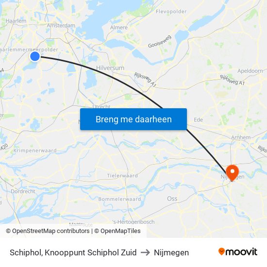 Schiphol, Knooppunt Schiphol Zuid to Nijmegen map