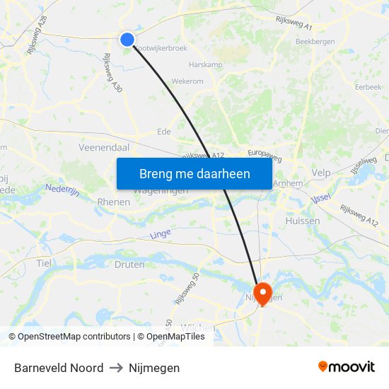 Barneveld Noord to Nijmegen map