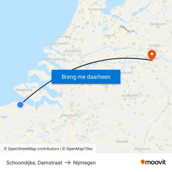 Schoondijke, Damstraat to Nijmegen map
